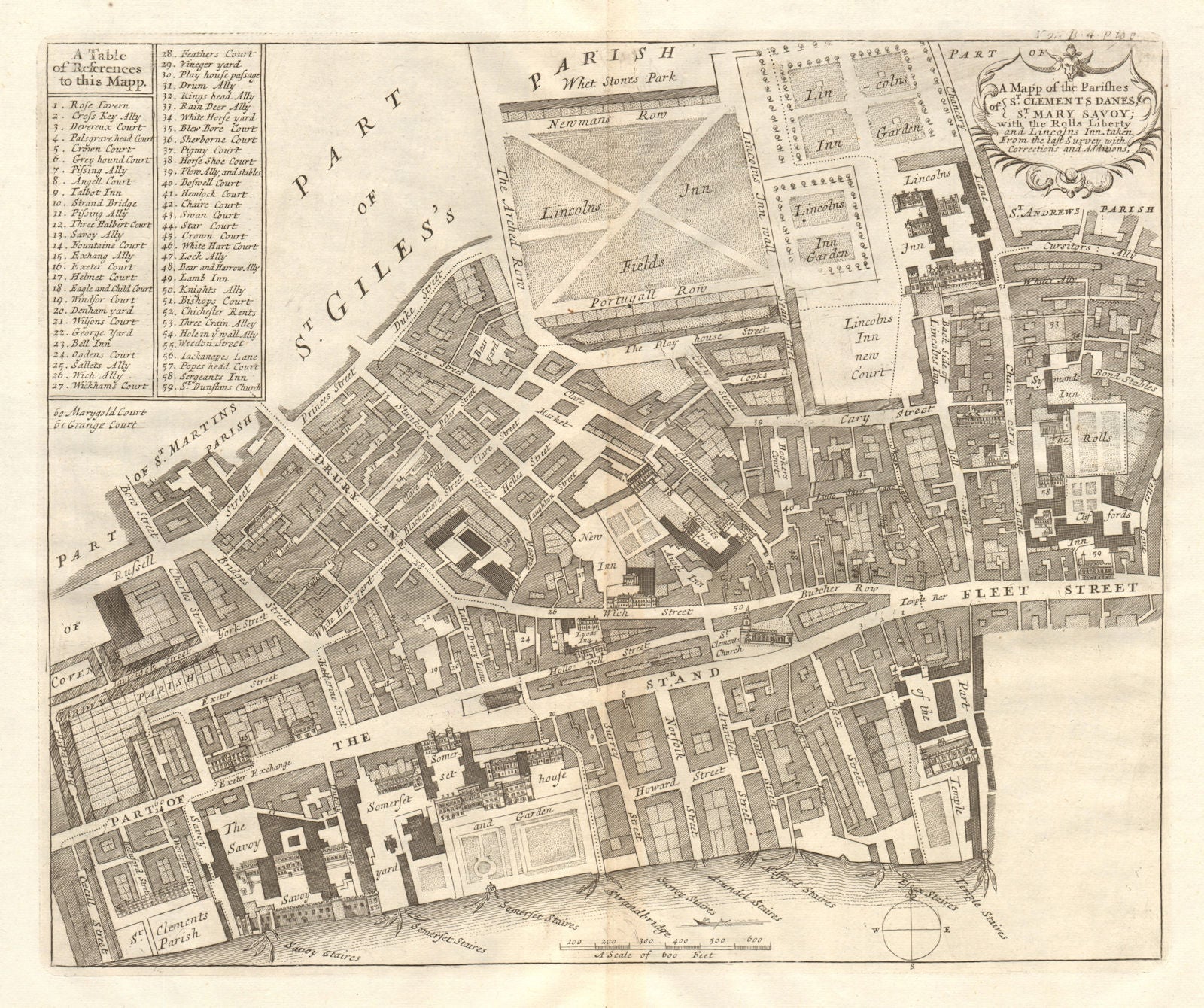 St Clements Danes St Mary Savoy Rolls Liberty Lincolns Inn. STOW/STRYPE 1720 map